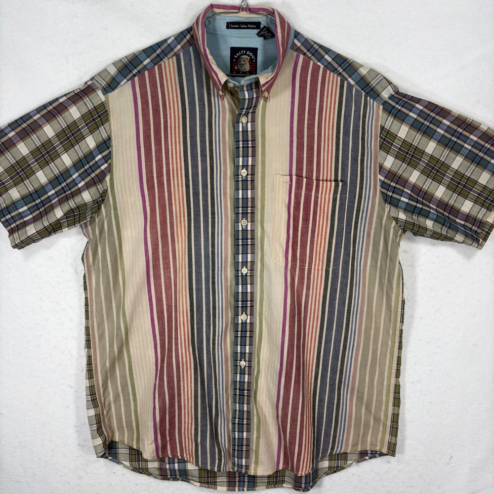 Gant Salty Dog‎ Mens Large Madras Cotton Striped Plaid Button Down Shirt Multi
